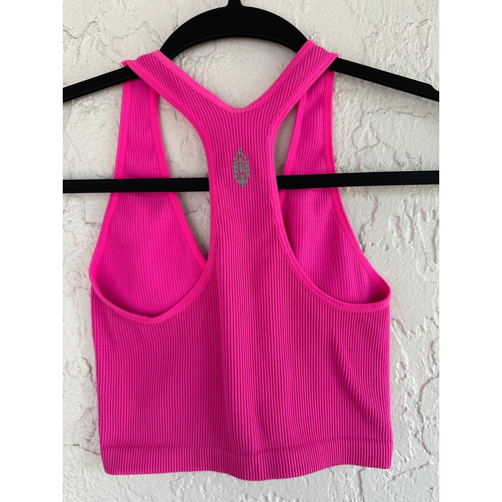 Free People FP Movement Good Karma Crop Tank Top Hot Pink Ribbed Racerback Small - Picture 3 of 4